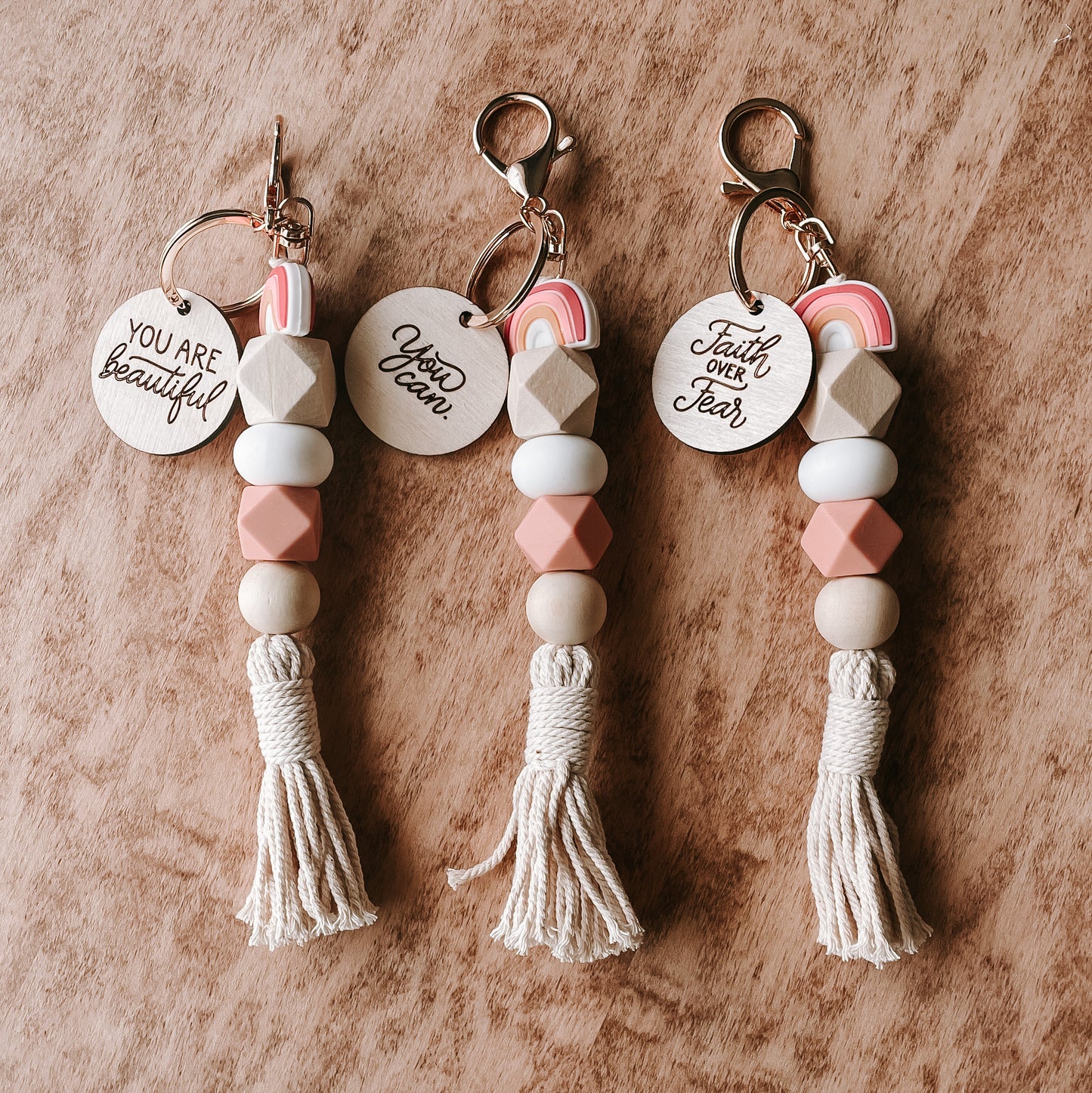 Boho Rainbow Keychain w/ Positive Affirmations